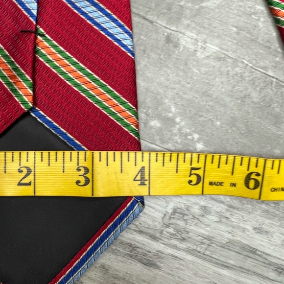 Jos A Bank Red w/ Blue, Orange & Green Stripe Silk Tie - Picture 4 of 4